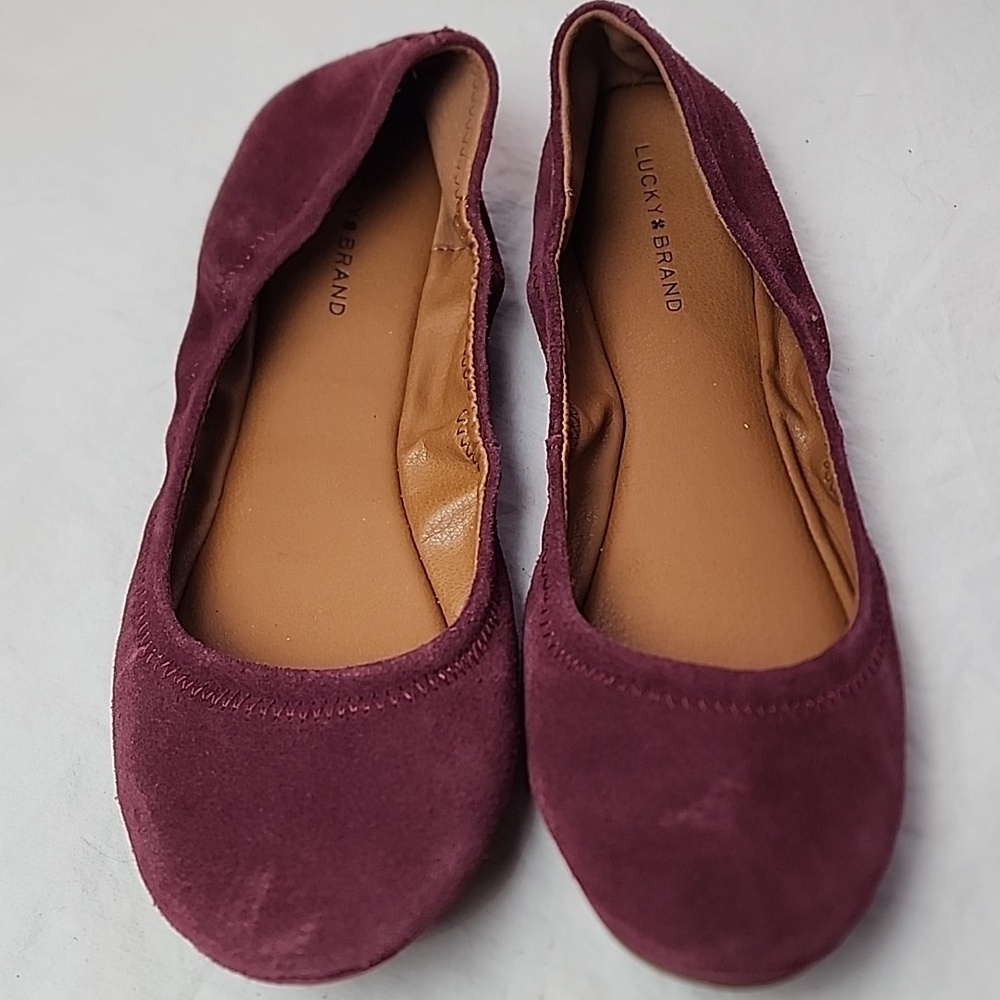 Lucky Brand Erin Ballet Flat Women's Suede Leather Round Toe Shoe Burgundy 9.5